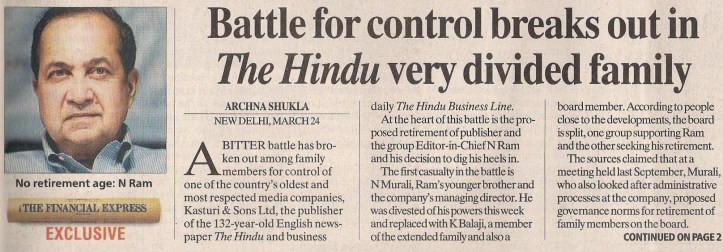 Anchor Story in The Indian Express, Thursday, 25.03.2010