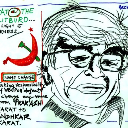 CPM's Prakash Karat caricature-cartoon-illustration after West Bengal Assembly Elections result. By Neeraj Bhushan.