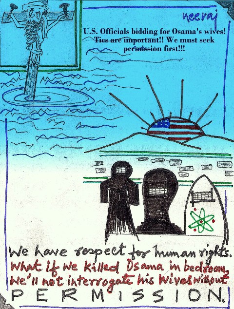 US seeks Pakistan's permission to quiz Osama's wives. Illustration by Neeraj Bhushan.