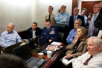U.S. President Barack Obama along with members of the national security team receive an update on the mission against Osama bin Laden in the Situation Room of the White House. Official White House Photo by Pete Souza.