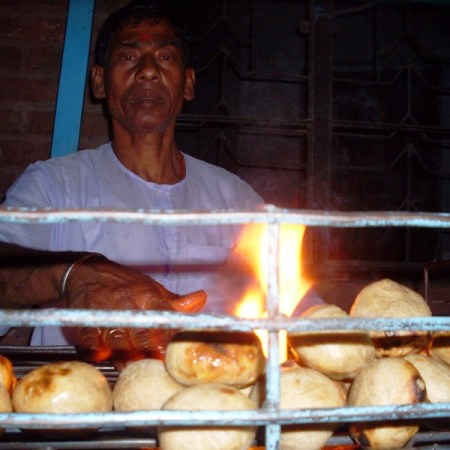 Bihar's famous litti being prepared. Photo by C. Rahul