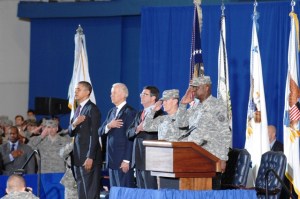 Obama, Biden,  Carter, Dempsey and Austin welcoming final troops home. Photo by Tyrone Marshall Jr.