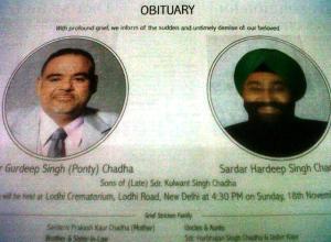 Obituary of Gurdeep (Ponty) Singh Chadha and brother Hardeep Singh Chadha Obituary of Gurdeep (Ponty) Singh Chaddha and brother Hardeep Singh Chaddha