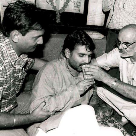 Then Union Labour Minister Sahib Singh Varma offering juice to help break my 12-day fast, in October 2002. PTI management however dismissed me for leading agitation against the news agency.