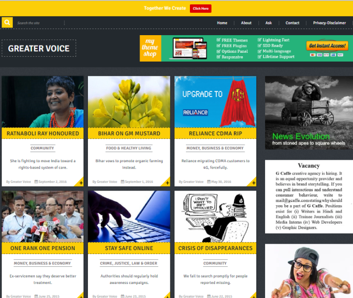 Screenshot of Greater Voice website